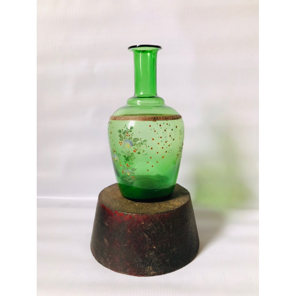 Botol Antik Kristal Gogok hijau lukis antik mulus
