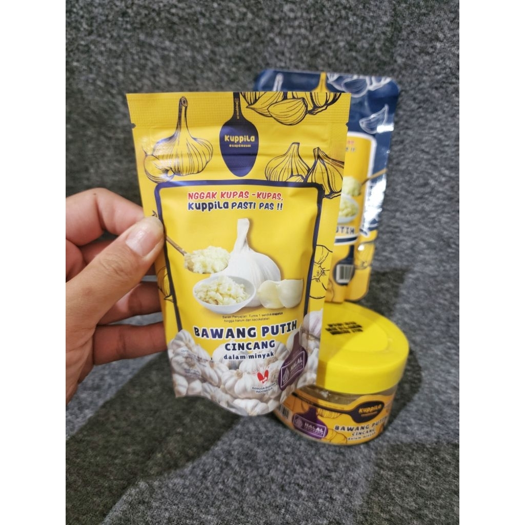 

Bawang putih cincang dalam minyak halal 100gr/Kuppila bawang putih siap pakai