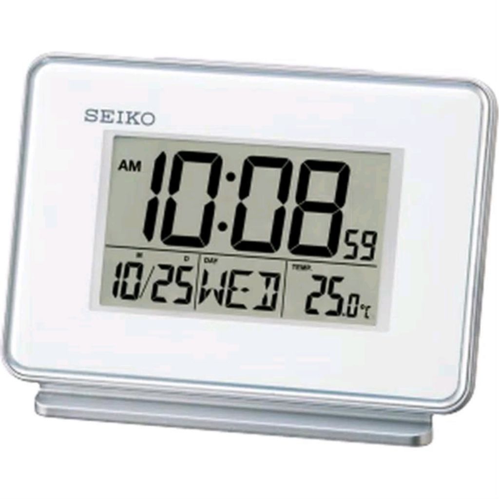 Jam Digital Seiko QHL068W Original Meja Beker Murah Alarm Date QHL068