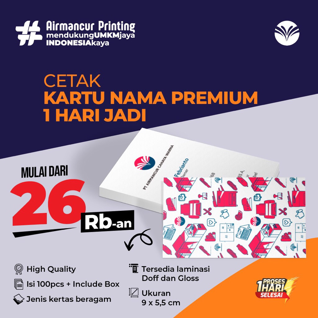

Cetak Kartu Nama Premium 100pcs 1Hari JADI! High quantity dijamin!
