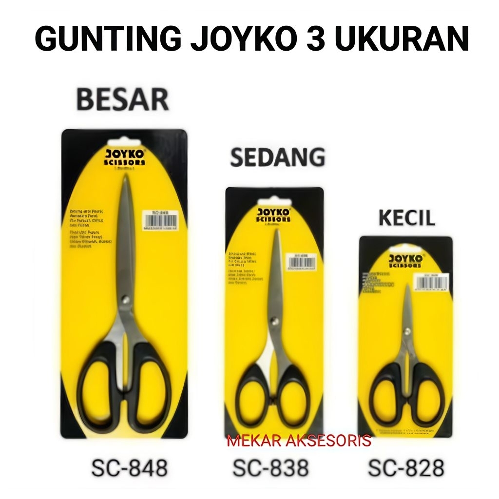 

Gunting Joyko 3 ukuran kecil/medium/besar (Harga satuan)