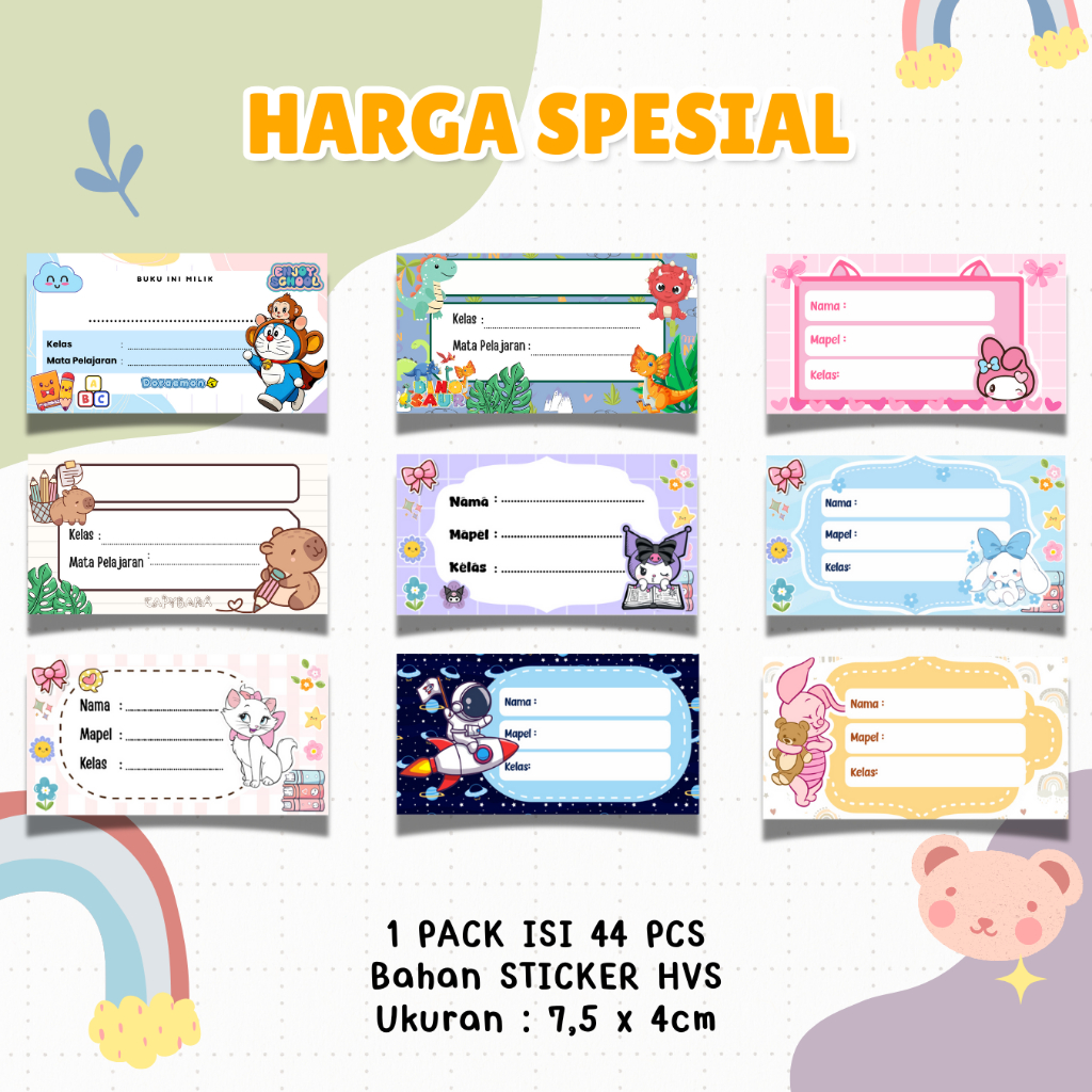 

(GROSIR) COD !!! Cetak Sticker Label Buku Mata Pelajaran / Sticker Nama Buku / Sticker Mapel untuk Anak-anak Desain Menarik / Sticker Label Buku Sekolah Anak Perempuan Laki Laki Isi 44 pcs