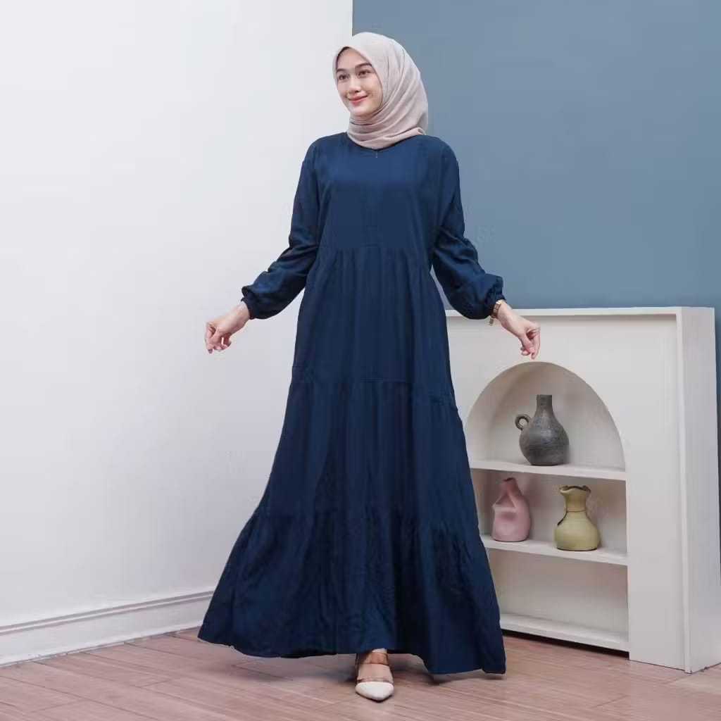 Cuci Gudang Gamis Hitam Putih Rempel Susun Bahan Rayon Premium / Busana Muslimah Terbaru / Gamis