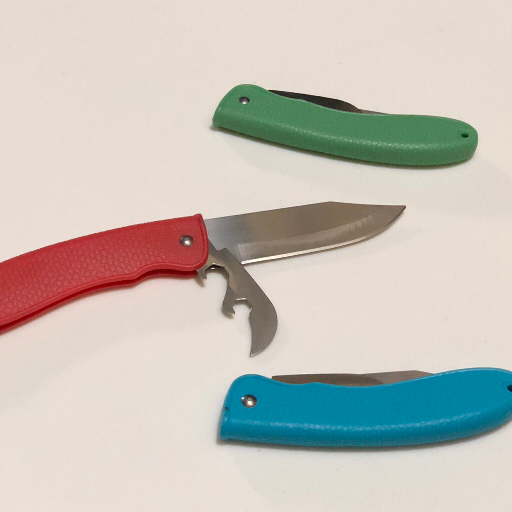 pisau lipat serbaguna | pisau lipat dan pembuka botol serbaguna | pisau lipat warna warni