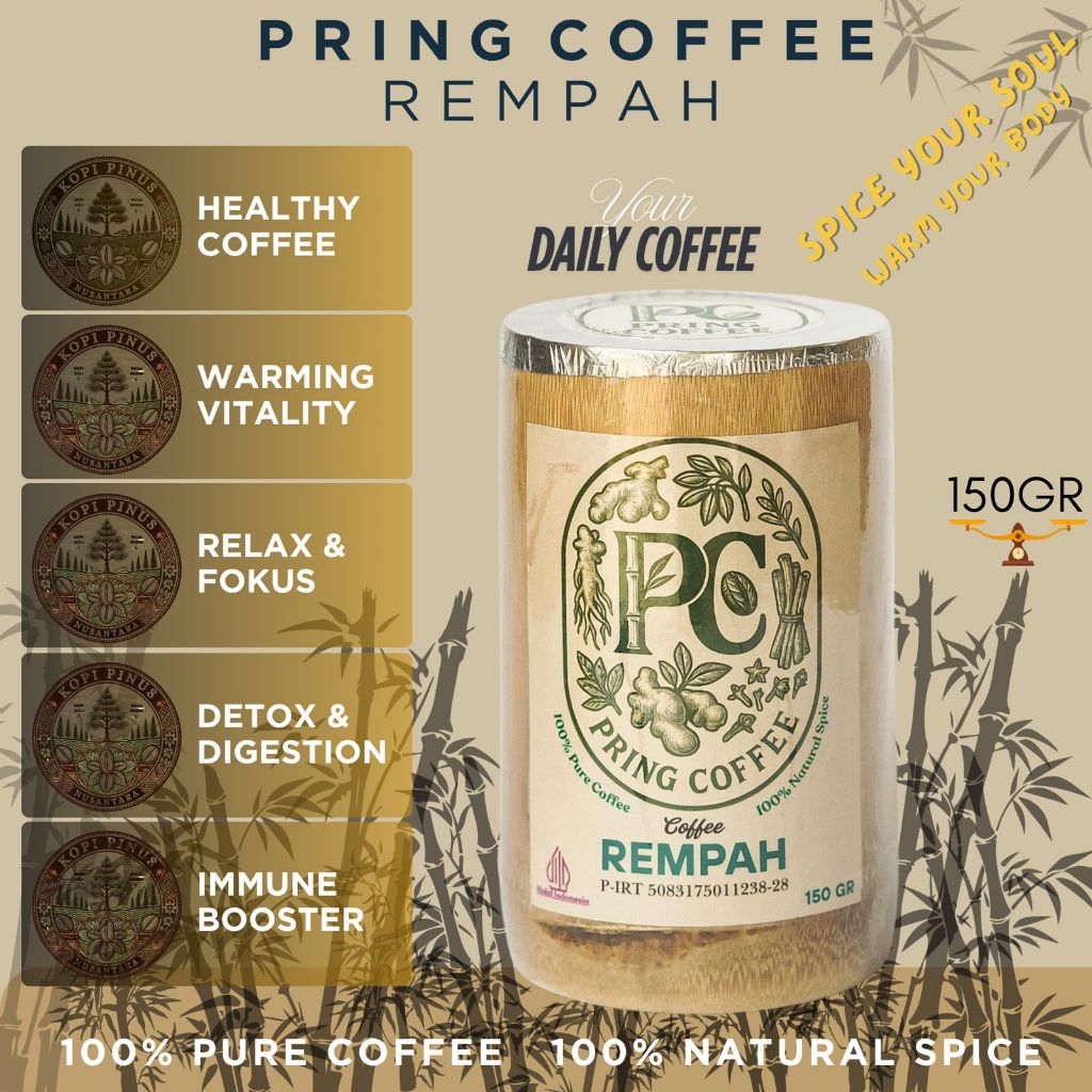 

Pring Coffee Kopi Rempah Kesehatan | Jahe Merah, Ginseng, Temulawak | Cocok Usia 30+