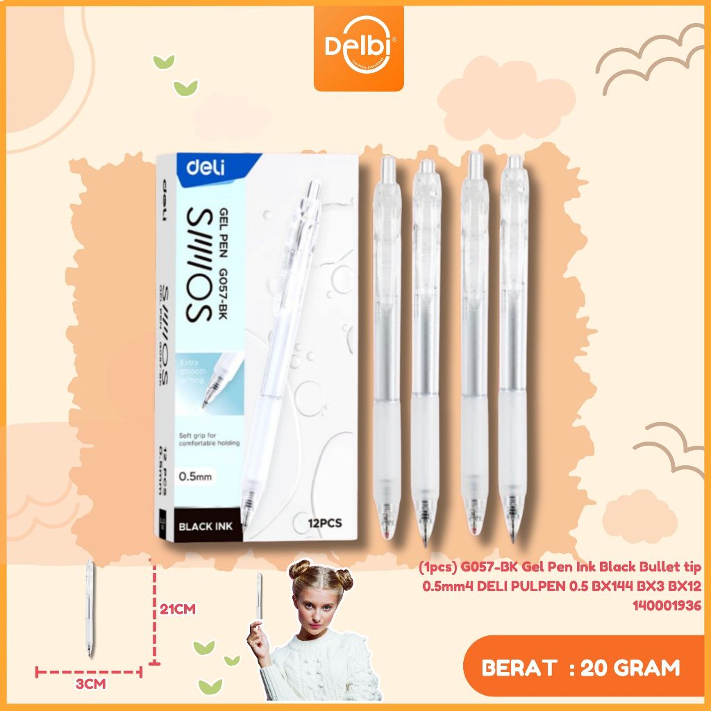 

Toys Kingdom Deli Pulpen Gel Hitam 0.5 mm Eg057Bk (1pcs) G057-BK Gel Pen Ink Black Bullet tip 0.5mm4