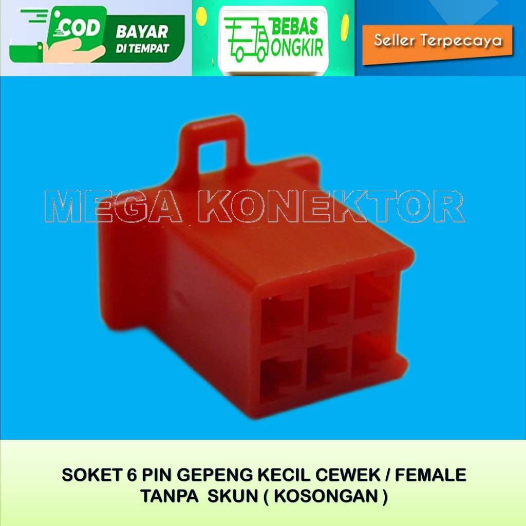 SOKET KABEL MOTOR 6 PIN KECIL FEMALE MERAH KOSONGAN-SOKET–SOKET KABEL–6 PIN- SOKET–SOKET 6 PIN NYLON