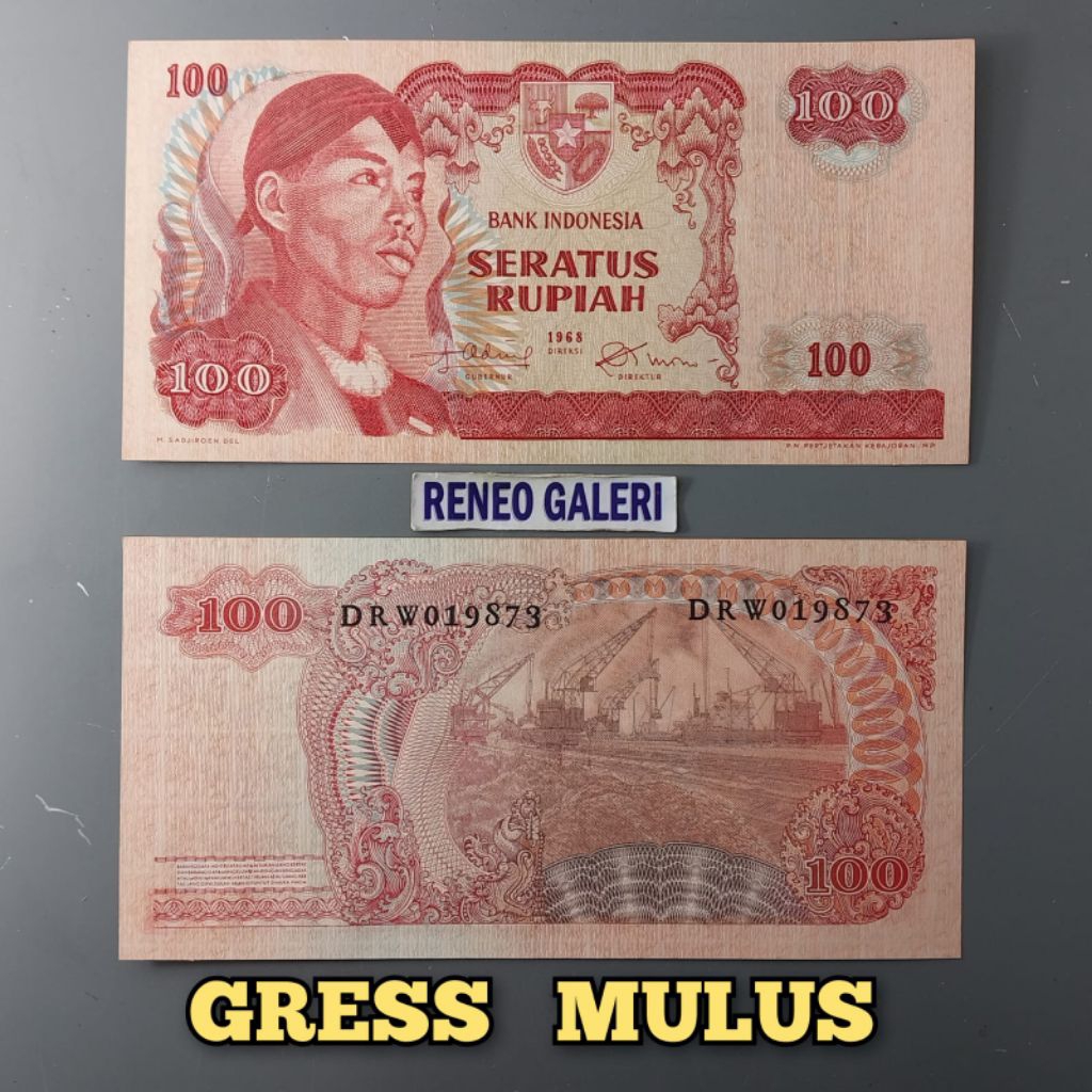 Mulus asli Rp 100 Rupiah Sudirman tahun 1968 Seri Jendral Soedirman uang kertas Kuno duit jadul lawa