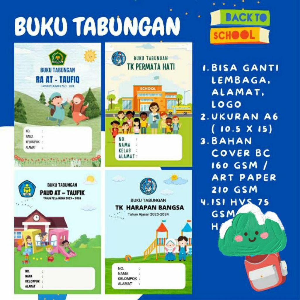 

20 pcs Buku tabungan sekolah TK SD SMP SMA bisa custom