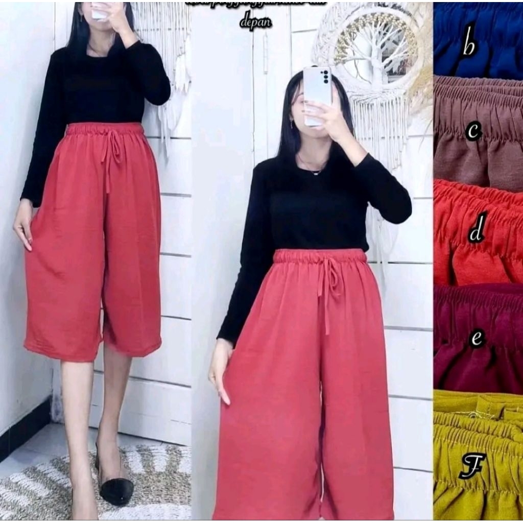 Celana Wanita Crinkle 7/8 Pinggang Karet / Celana Kulot pendek 7/8 Crinkle Standar Jumbo