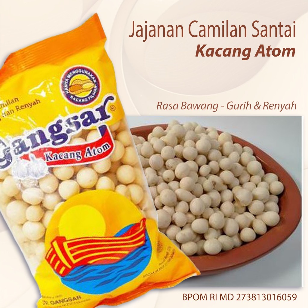 

Camilan jajanan santai Kacang Atom rasa Bawang TERLARIS snack jajanan camilan santai paling populer paling digemari rasa bawang putih Gurih lezat dengan tekstur Renyah ~ Gangsar kacang atom 225g