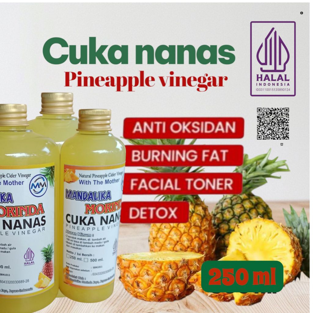 

Cuka Nanas 250 ml Mandalika Morinda fermentasi Nanas Organik