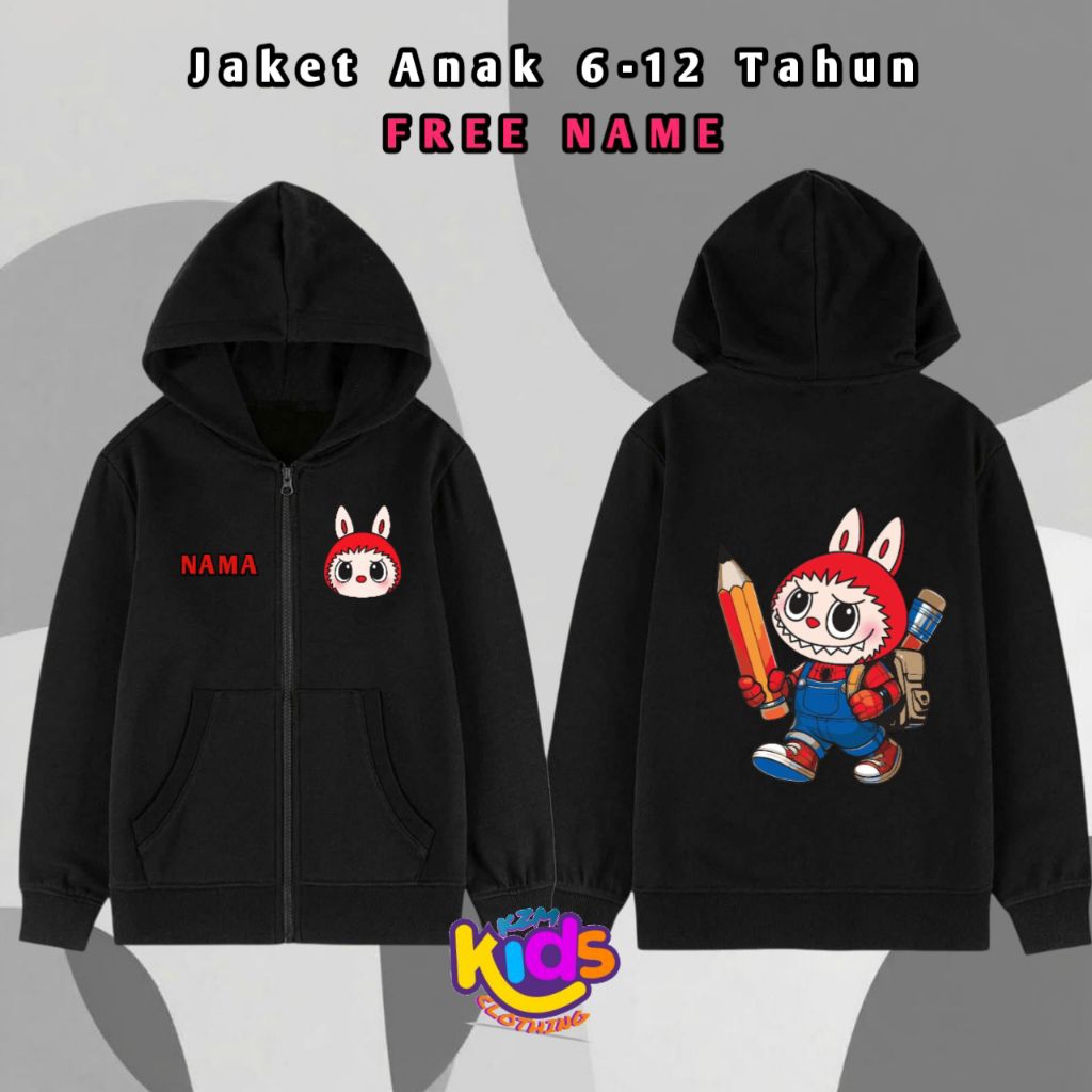 JAKET SWITER HOODIE ANAK UNISEX LABUBU USIA 6 - 12 TAHUN / FASHION ANAK COWOK KEREN