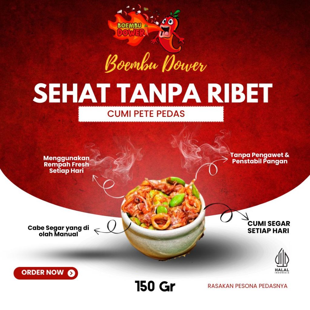 

Cumi Pete Pedas Boembu Dower 150gr – Bukan Frozen | Cumi Pedas Pete Kemasan | Lauk Siap Saji