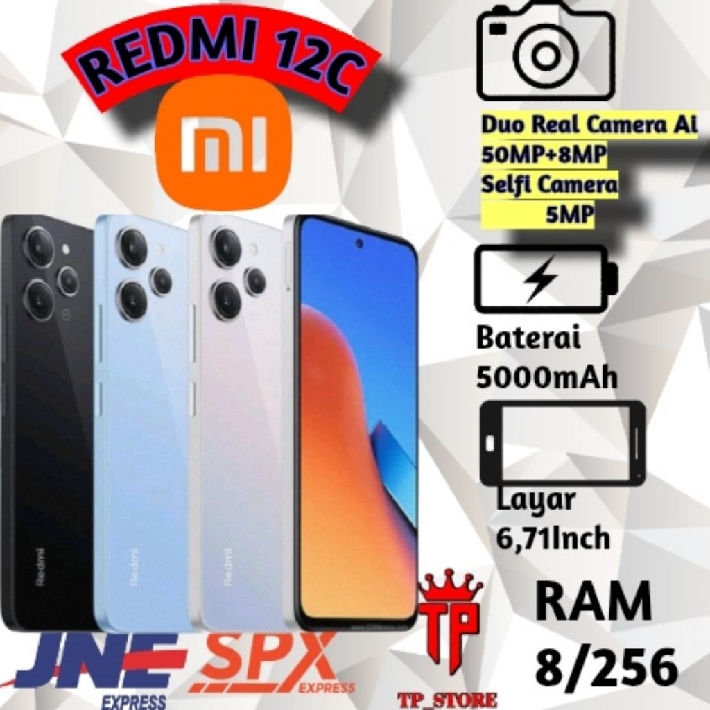 HANDPHONE HP XIAOMI REDMI 12c Ram 8+256GB Camera 50MP + Battery 5000mAh + Display 6,71 inches  GARAN