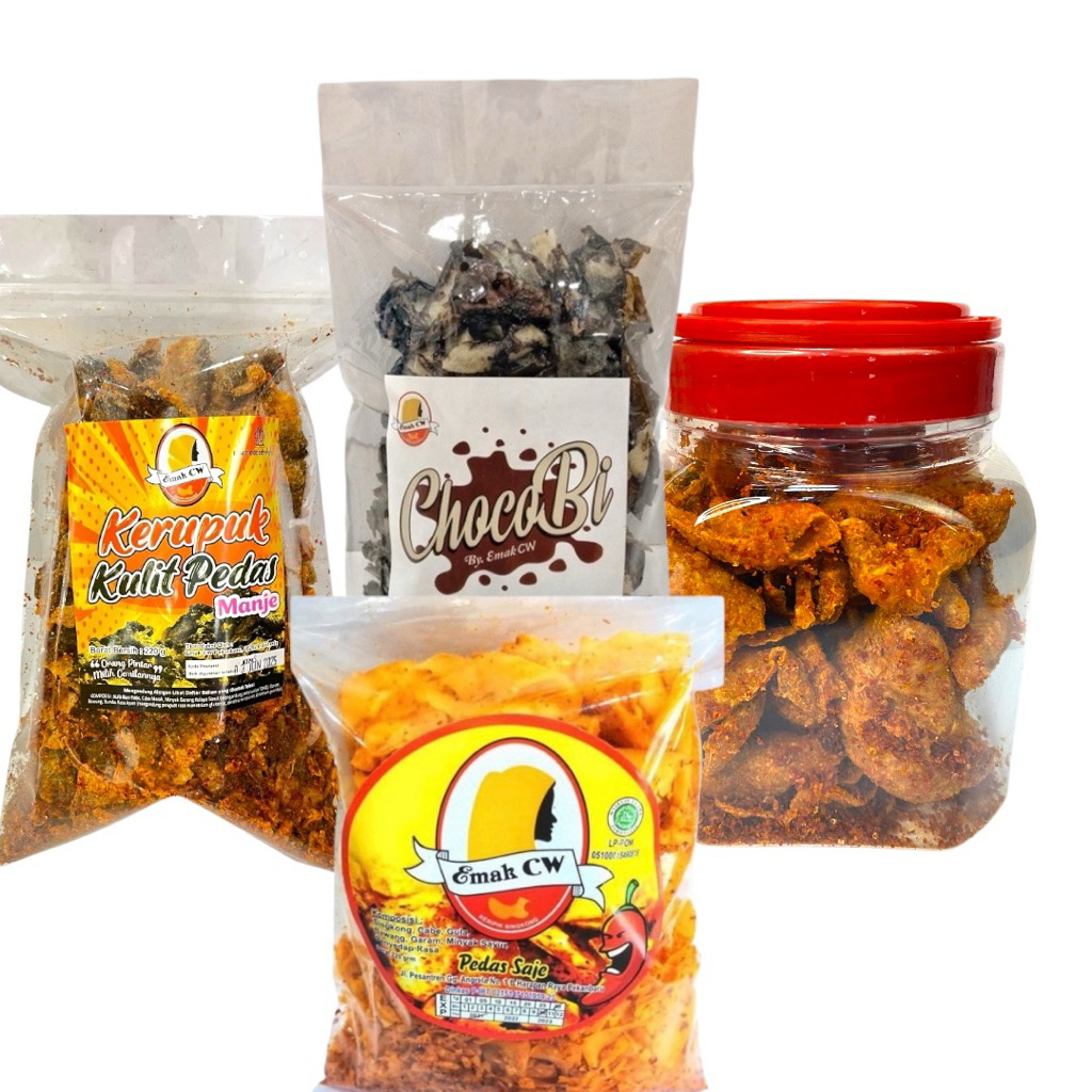 

Emak Cw - 4Pcs Paket Nage 92 B ( Kulit Ikan Patin Pedas Manje Plastik, Kulit Ayam Pedas Toples, ChocoBi, Pedas Saje )