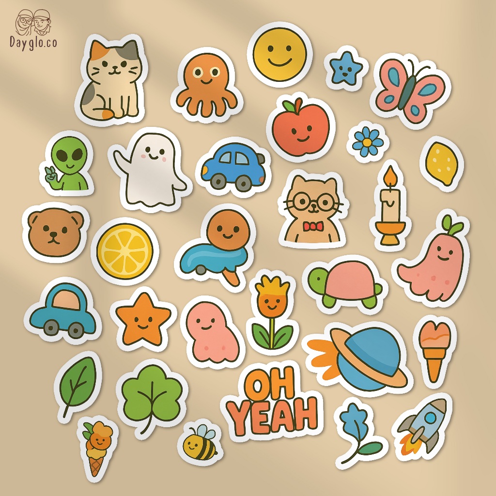 

[DAYGLO] 35 Pcs Sticker Cutebyte | Vinyl Sticker Waterproof | Journaling | Case HP | Laptop