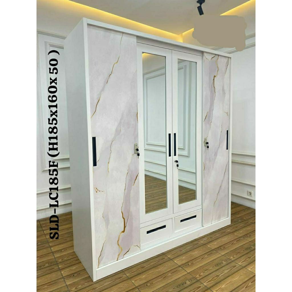 Lemari Pakaian 4 Pintu Sliding - Lemari Plat Besi Import - Lemari Pakaian Murah