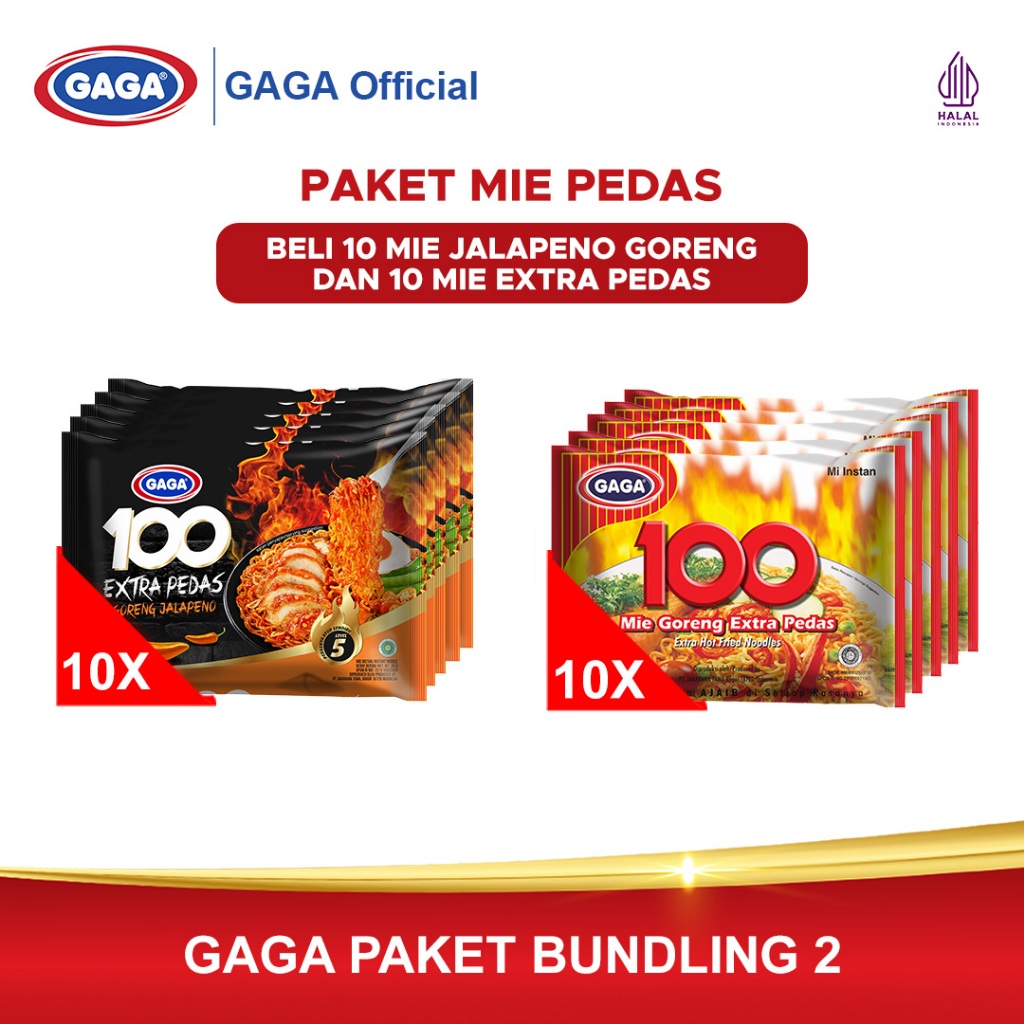 

PAKET MIE GORENG PEDAS GAGA 100 Extra Pedas 10 pcs + 100 Goreng Jalapeno 10 pcs (GG179)