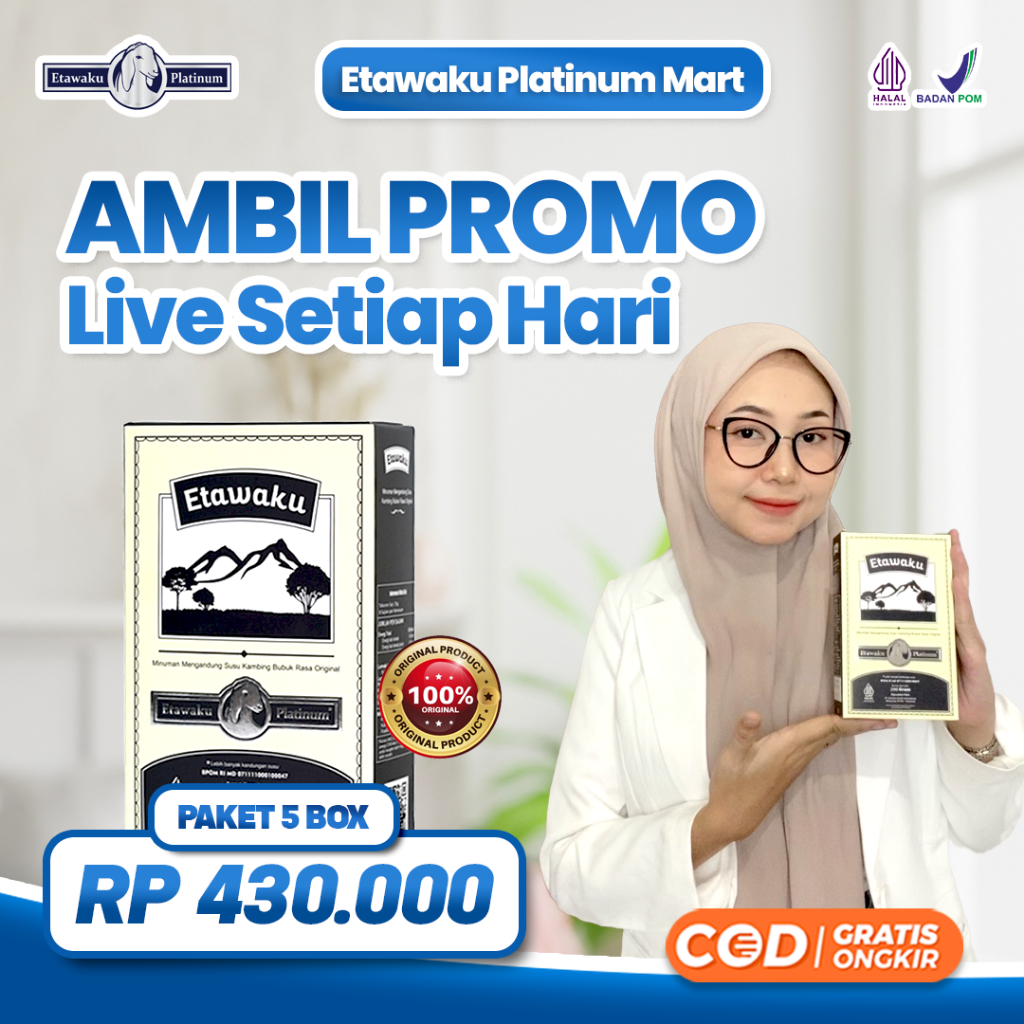 

Etawaku Platinum 5 Box Susu Kambing Etawa Bubuk Murni Rendah Gula Tinggi Kalsium Menjaga Kesehatan