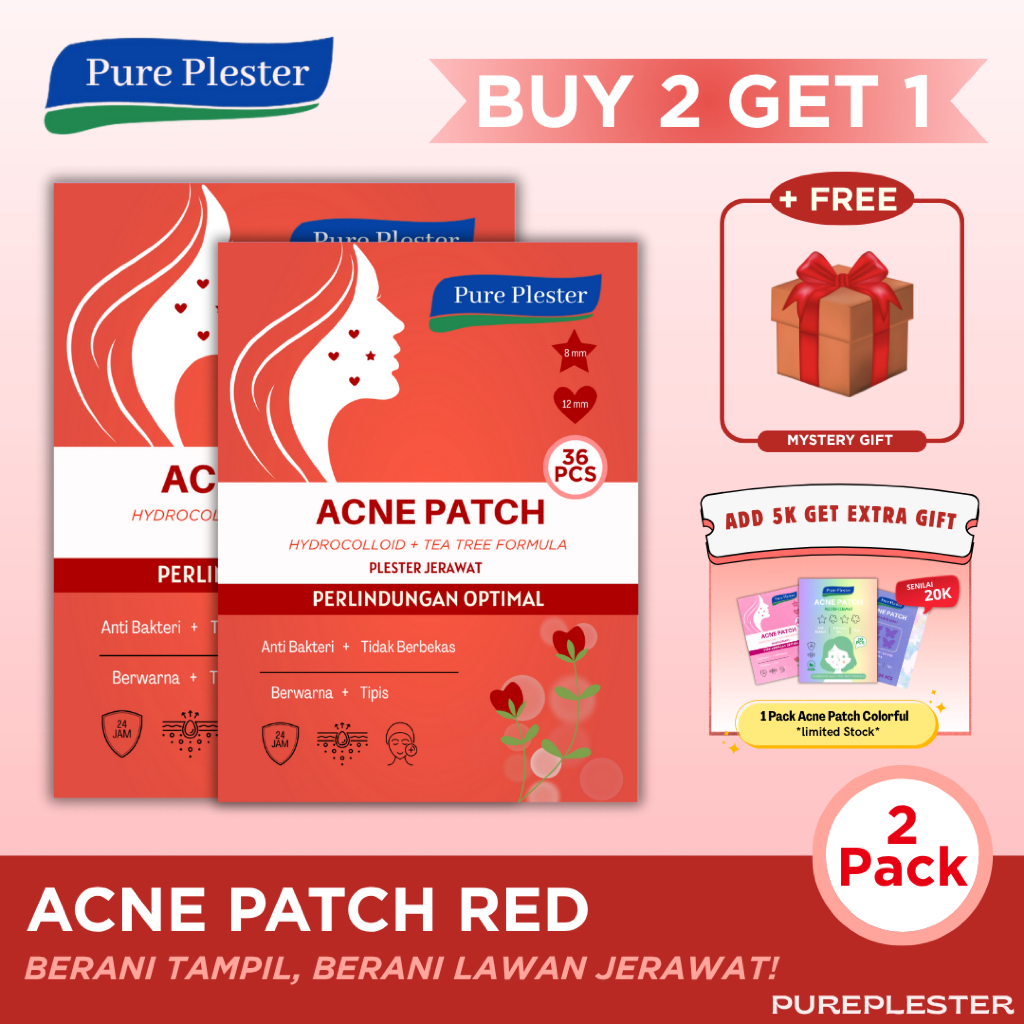 Paket 72 Pcs Acne Patch Merah Love Star - Plester Penghilang Jerawat Pure Plester Red Love and Star 