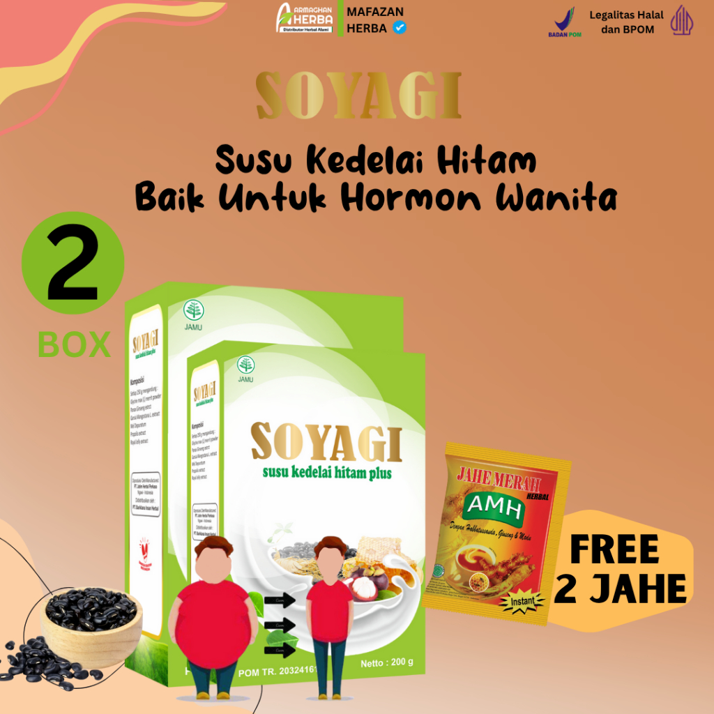 

(COD + GARANSI) (Beli 2 Gratis 2 JAHE) SOYAGI Susu Diet Kedelai Hitam Plus partner GOMILK 200 gr