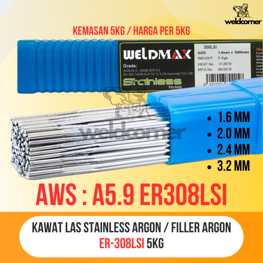 KAWAT LAS STAINLESS ARGON 308LSi 5KG (1.6MM 2MM 2.4MM 3.2MM) / FILLER ARGON ER308LSi 1,6 2,0 2,4 3,2