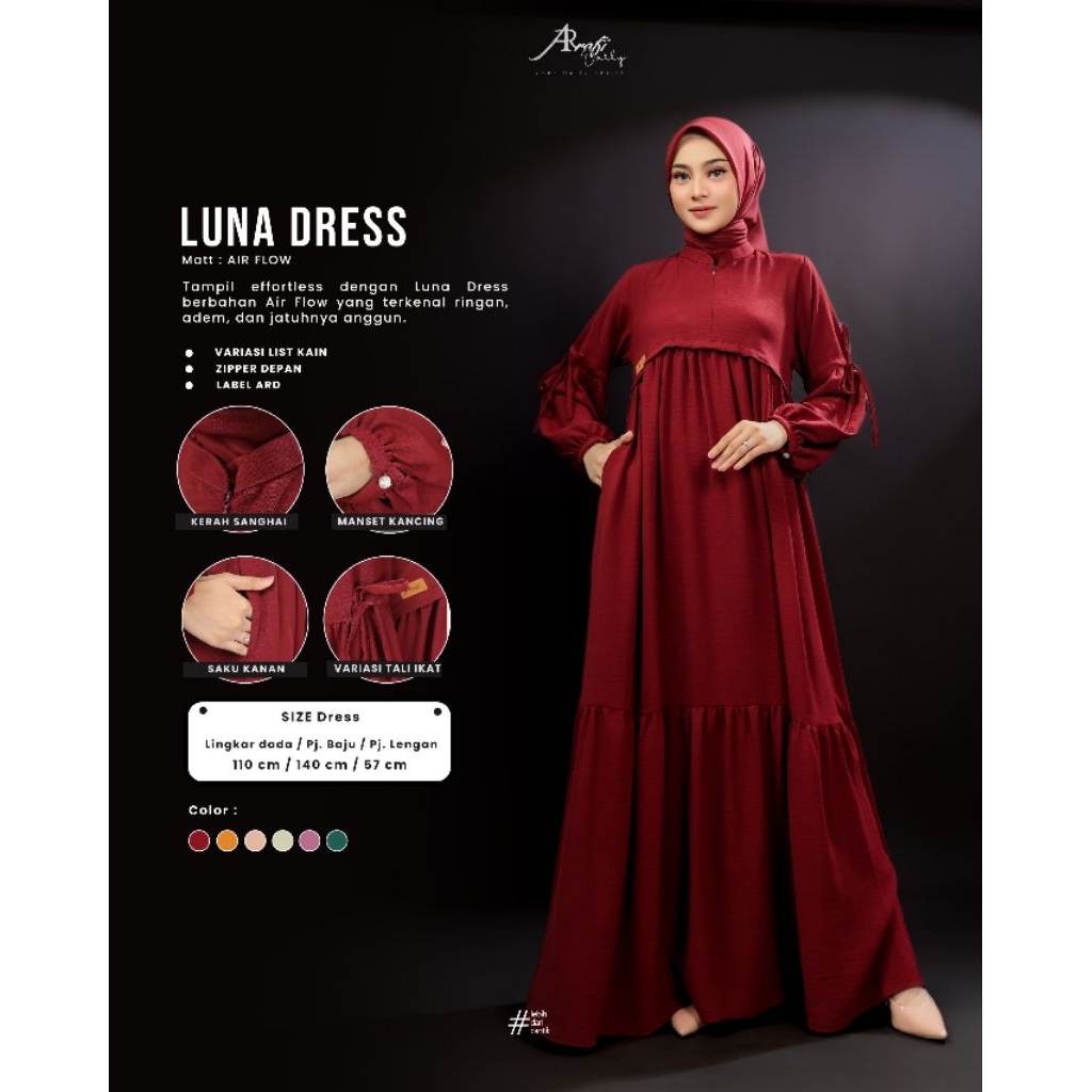 Ready ‼️ Dress Terbaru AR Rafi - Luna Dress - Gamis Polos Variasi Rempel - ORI BY AR RAFI
