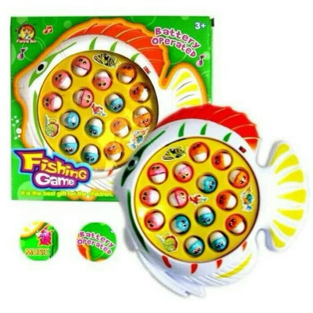 Fishing Game Dus Hijau mainan anak pancing ikan kait berputar musik toddler