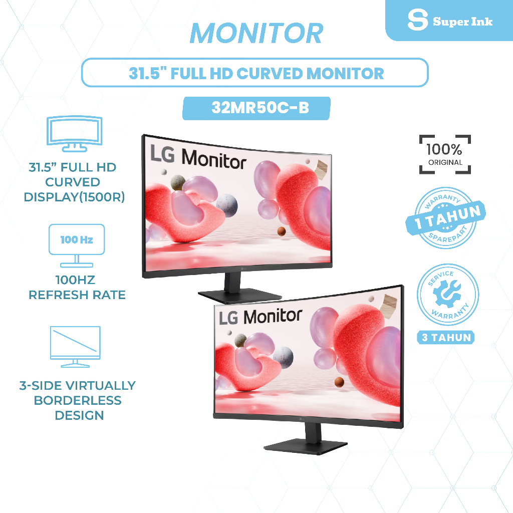 Monitor LG 32MR50C‑B 31,5 Inch 1500R FHD 100Hz AMD FreeSync Cocok untuk Multimedia dan Produktivitas