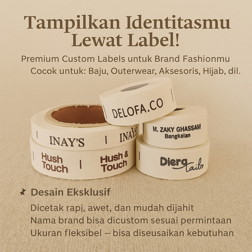 

100 PCS Label Woven Damask Subtitute Free Desain / Label Baju / Label Hijab