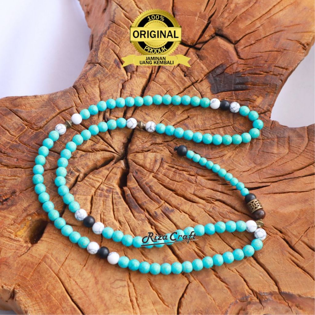Tasbih Batu Akik Pirus Persia Hijau Biru Muda Asli Natural 99 Butir Kualitas Terbaik