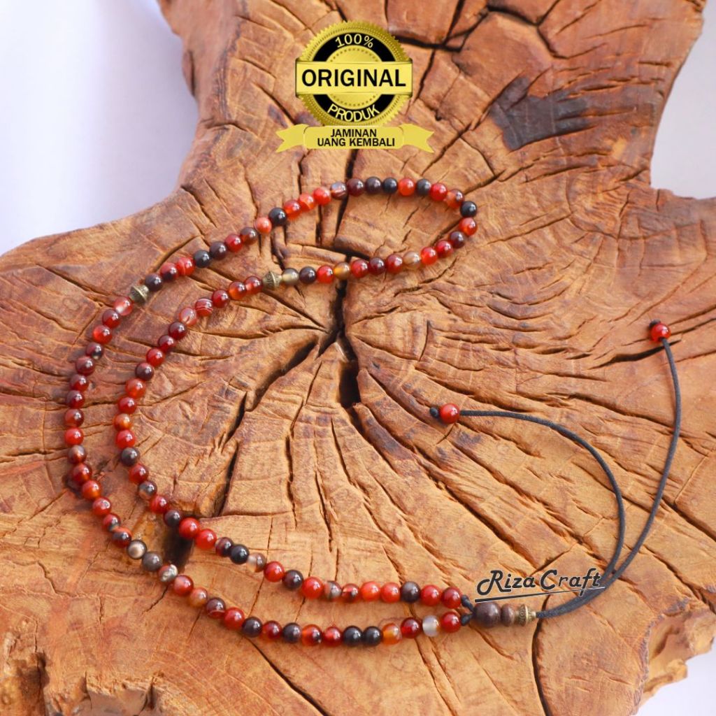Rizacraft Kalung Tasbih Kecil Keren Batu Yaman Sulaiman Wulung Merah Madu untuk Pria Wanita  Kualita