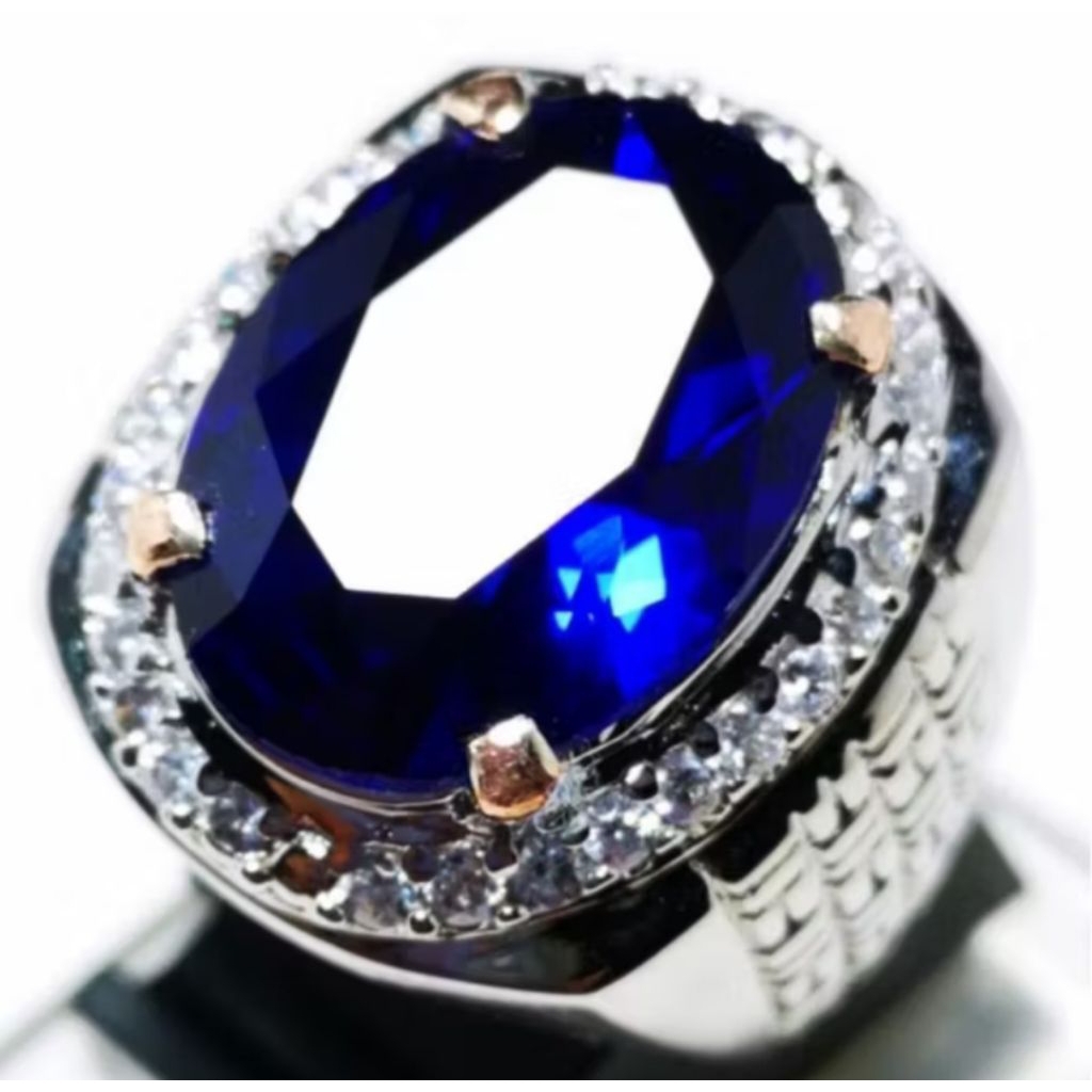 Batu cincin akik permata blue safir Biru king safir cutting top kristal 100%