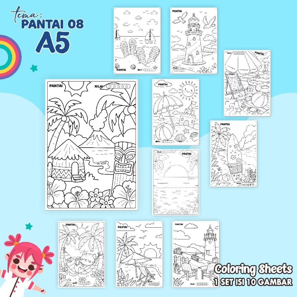

Lembar Mewarnai Anak Coloring Sheet - Murah - Kertas Tebal - Gambar tajam - Ukuran A5 - Animasi Lucu