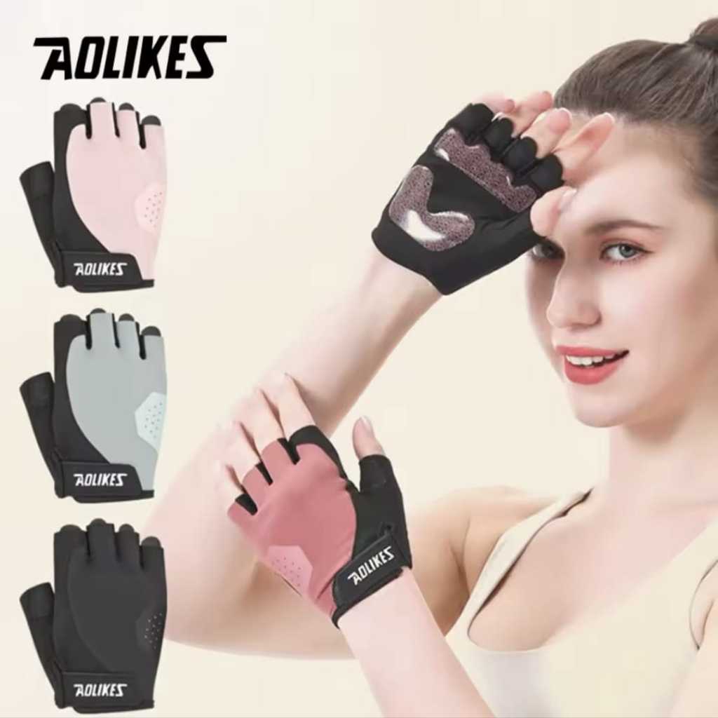 Sarung Tangan Gym Fitness Anti Slip - Gloves Fitness Anti Slip Half Finger Olahraga Angkat Beban AOLIKES 122