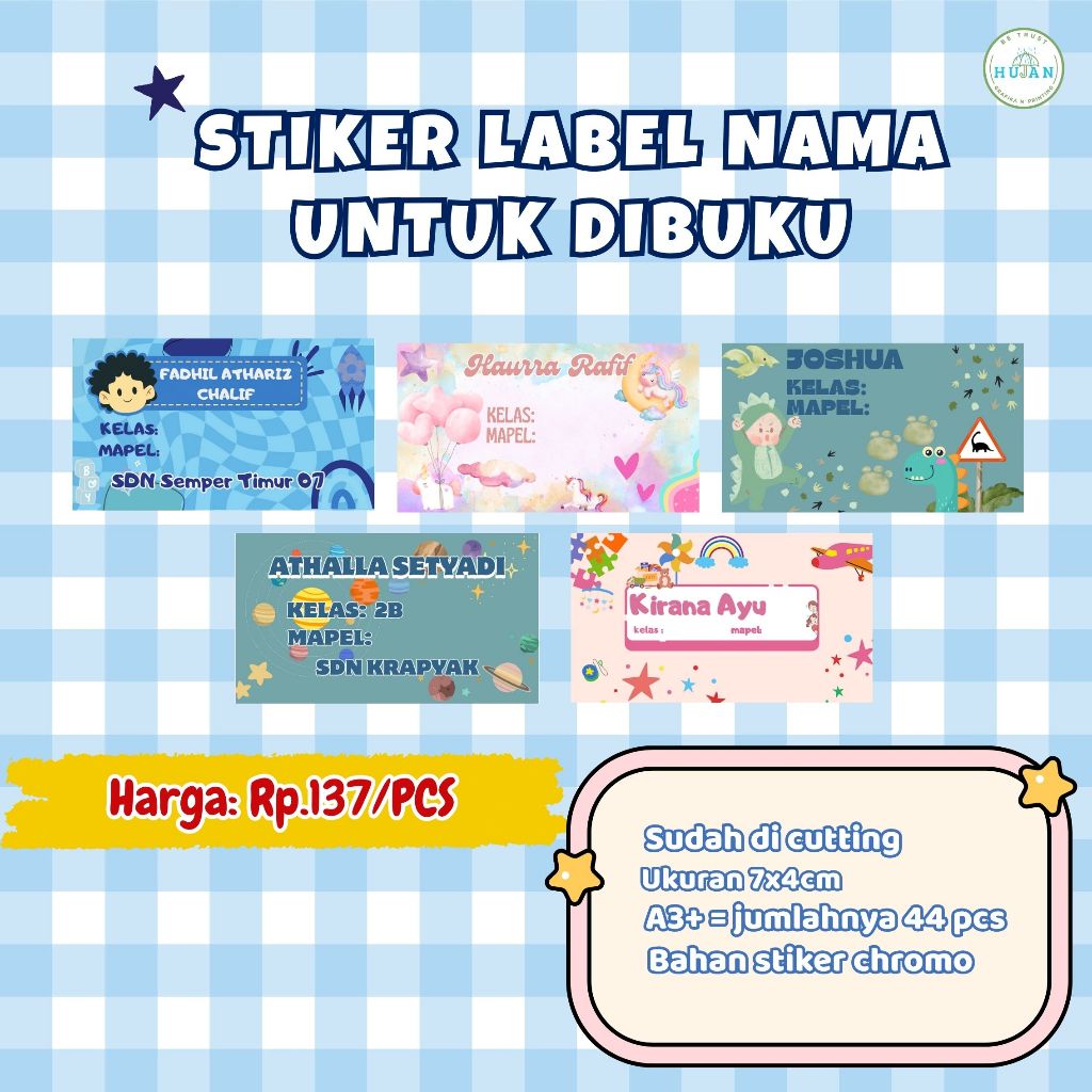 

Stiker Label Buku Custom/Stiker Label Nama Anak Custom/Stiker Mata Pelajaran Buku Uk 7x4cm Sudah Di Cutting