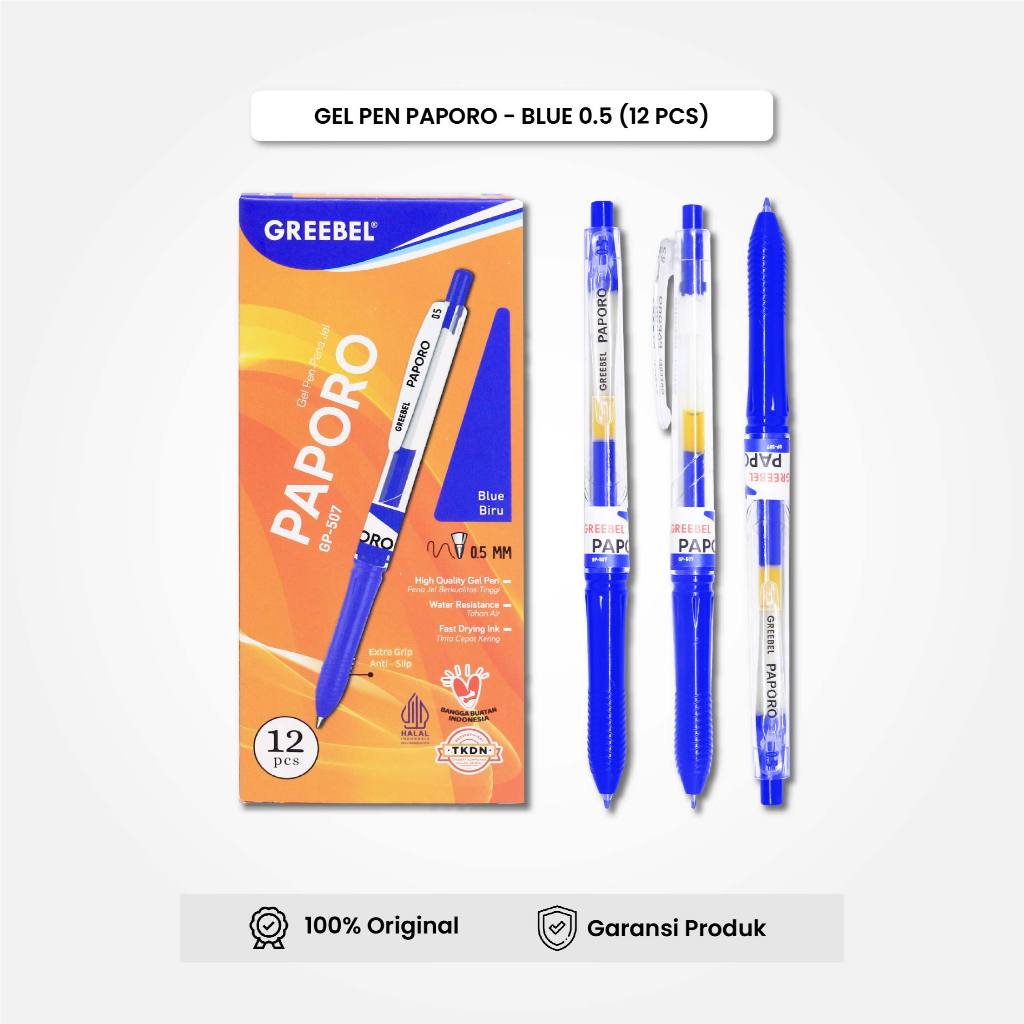 

GREEBEL Pulpen Gel GP-507 PAPORO 0.5 BIRU (12PCS/SET) Gel Pen Cetek Ballpen Cetek Pulpen Cetek