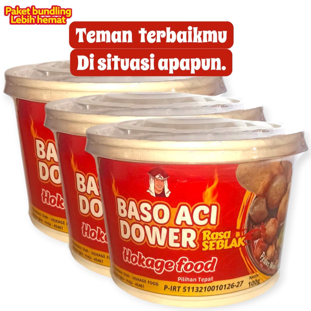 

HOKAGE FOOD - BUNDLING 3 PCS - Baci Dower Super Pedas - Isi Gajih Sapi / Jando - Kemasan Paper Bowl - BACI Instan Pedas - Baci Murah Bacitul - Baci Instan - Baso Aci Murah Pedas - Bacitul Enak Pedas kyl FOOD SAJODO SNACk baso aci tulang ranggu MAJALENGKA