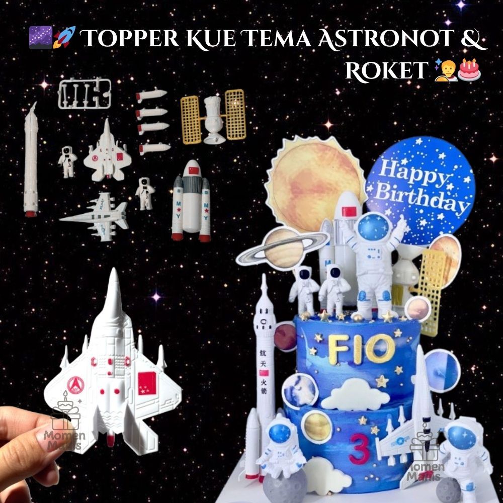 TOPPER KUE ASTRONOT ROKET PLANET SATELIT PESAWAT ULANG TAHUN ANAK KARAKTER DEKORASI CAKE LUCU