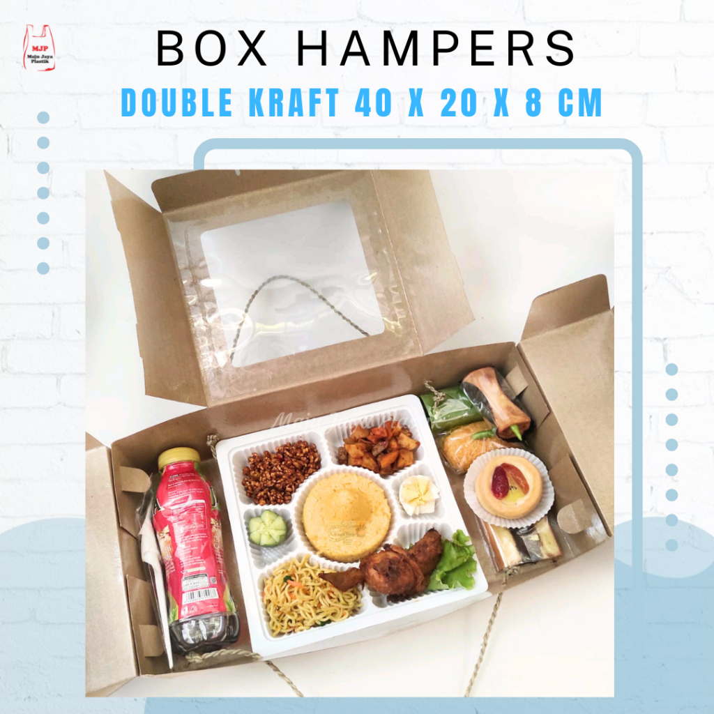 

Box Hampers Makanan Double Kraft 40x20x8 cm Kotak Parcel Jendela Mika & Tali