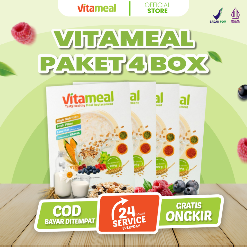 

PAKET 4 BOX - Vitameal Sereal Herbal Diet Multigrain Jaga Gula Darah Kolesterol Secara Alami FITAMIL HIPERTENSI
