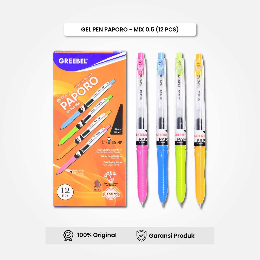 

GREEBEL Pulpen Gel GP-507 PAPORO MX HITAM 0.5 (12PCS/SET) Gel Pen Cetek Ballpen Cetek Pulpen Cetek