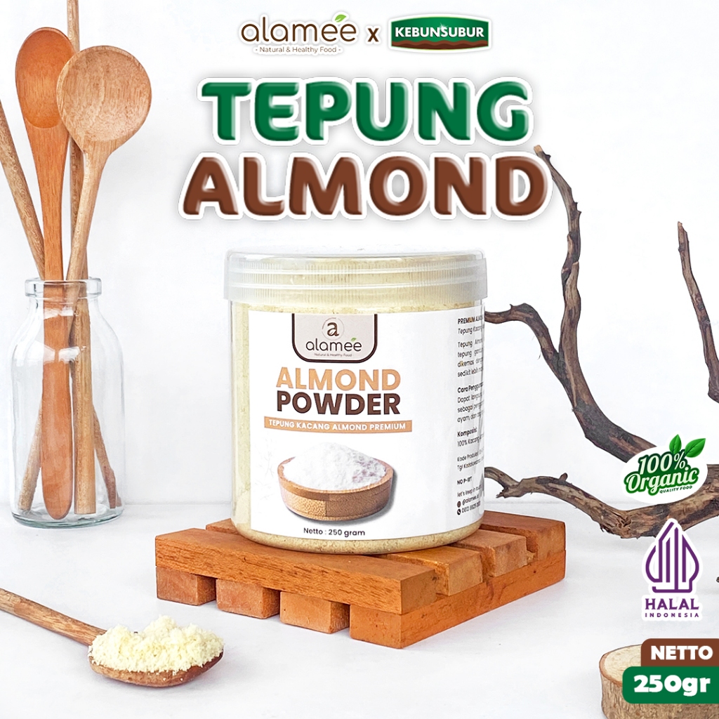 

ALAMEE Tepung Almond Bubuk Almond Powder Almond Flour Tanpa Campuran Gluten FREE 250gr kebunsurbur