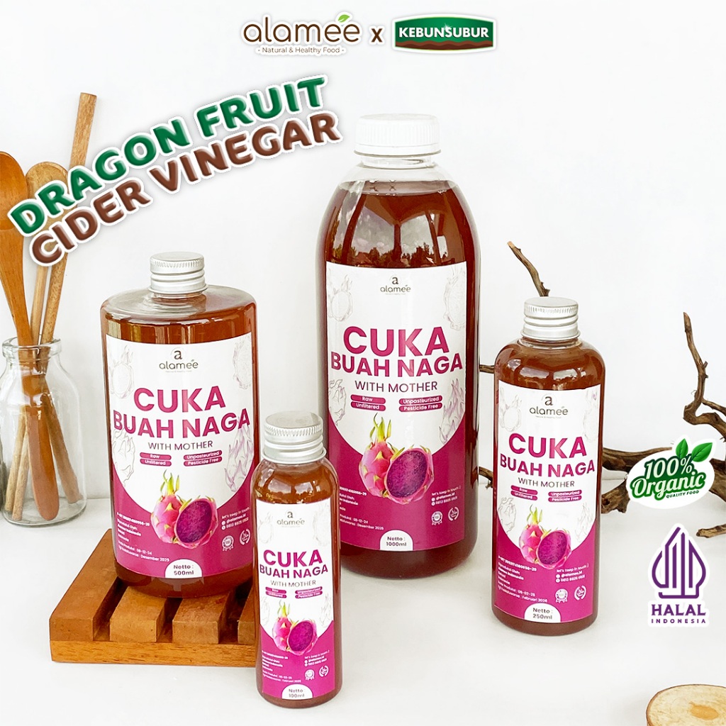 

ALAMEE Cuka Buah Naga Organik Original Dragon Fruit Cider Vinegar With Mother Fermentasi Probiotik kebunsubur