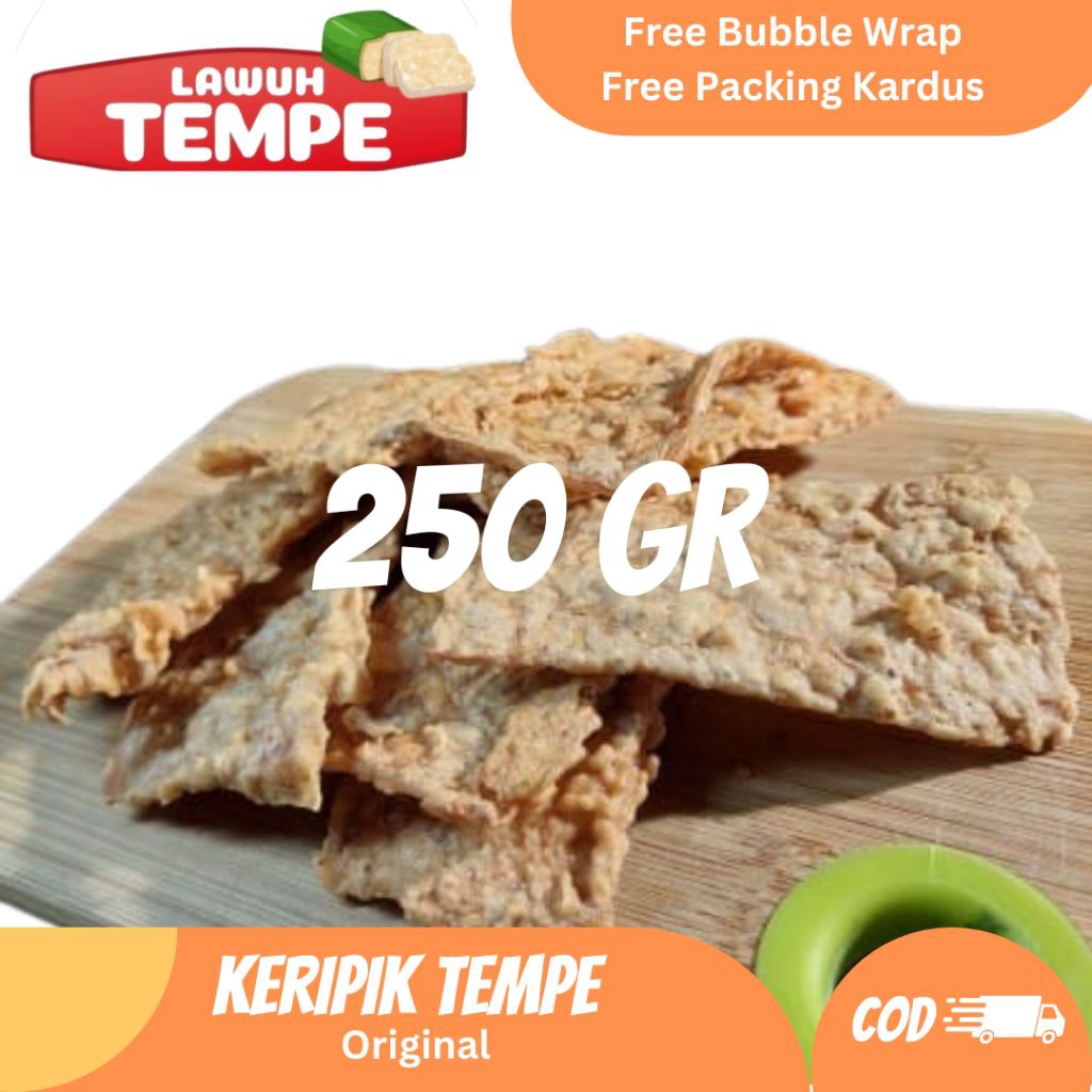 

Keripik Tempe Tepung [250gr] Crispy & Gurih ( Free Packing Kardus & Bubble Wrap) / Snack Camilan Murah
