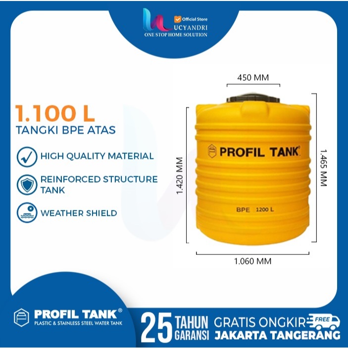 Tangki Air Plastik Profil Tank BPE 1200 kap 1100 Liter, Toren Air, Tandon Air