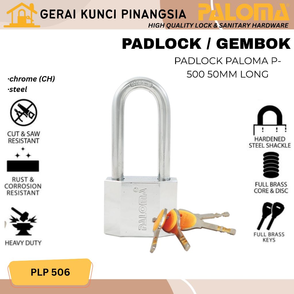 Gembok Paloma PLP 506 50mm long chrome