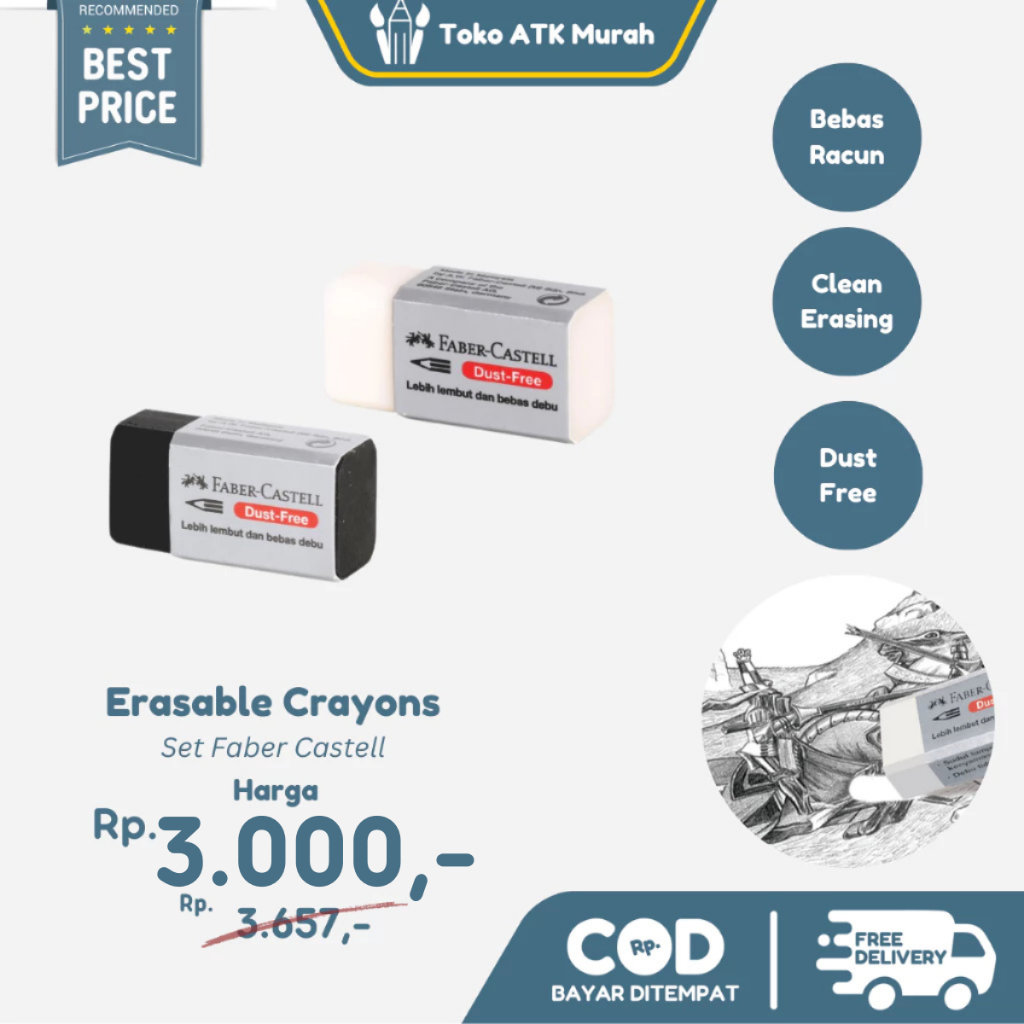 

Penghapus Faber Castell Kecil Putih / Hitam Bebas Debu - Dust Free Eraser
