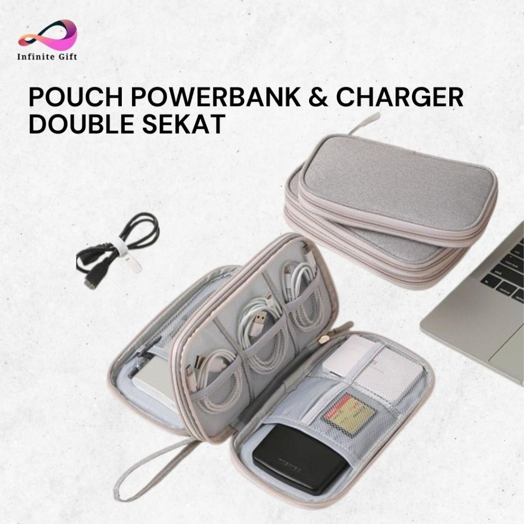 POUCH TAS HANDPHONE CHARGER DOUBLE SEKAT / TAS POUCH POWER BANK DOUBLE SEKAT /TRAVEL ORGANIZER/Pouch